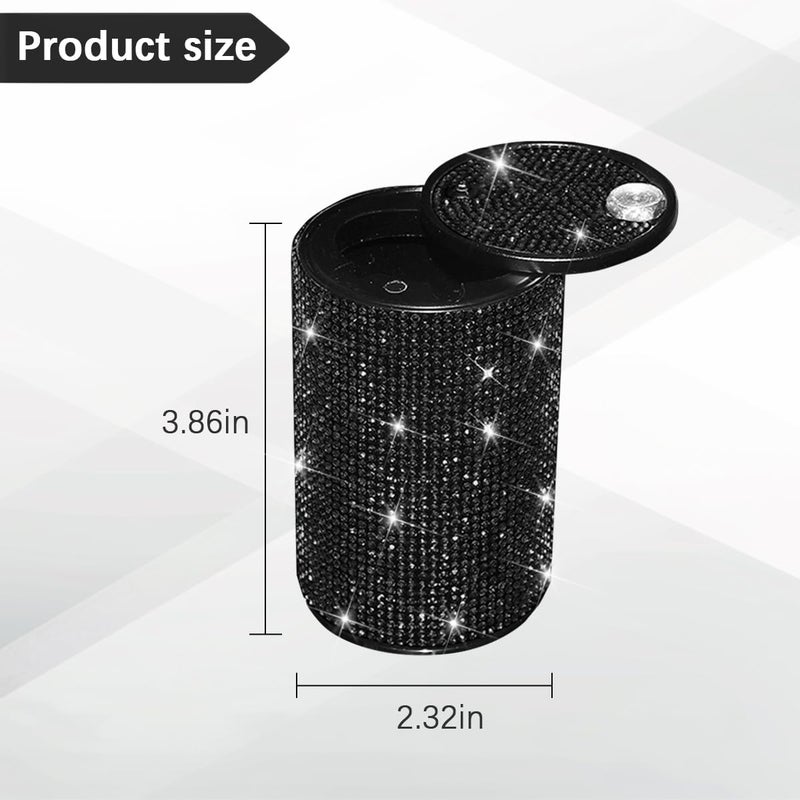 Sandfren Bling Car Ashtray, Crystal Rhinestone Smokeless Vehicle Cup Holder Cigarette Ashtray with Lid, Portable Auto Interior Accessories for Women Girls, Universal for Truck SUV Sedan (Black) - Image 2